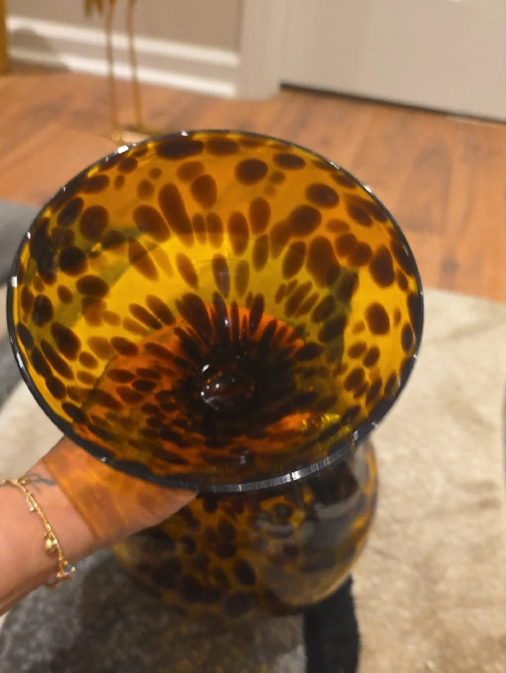 Vintage Amber and Dark Brown Tortoiseshell Glass Jar with Lid - Vintage - Picture 10 of 12